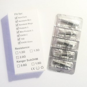 Lot de 5 Têtes dual coil upgrade Kangertech pour MEGA AERO TANK, Mini AERO TANK, EVOD 2, MOW Lot de 5 Têtes dual coil upgrade Kangertech pour MEGA AERO TANK, Mini AERO TANK, EVOD 2, MOW
